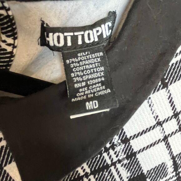 Hot Topic Dress Size Medium White Black Plaid Peter Pan Collar Academia Preppy - Picture 8 of 9